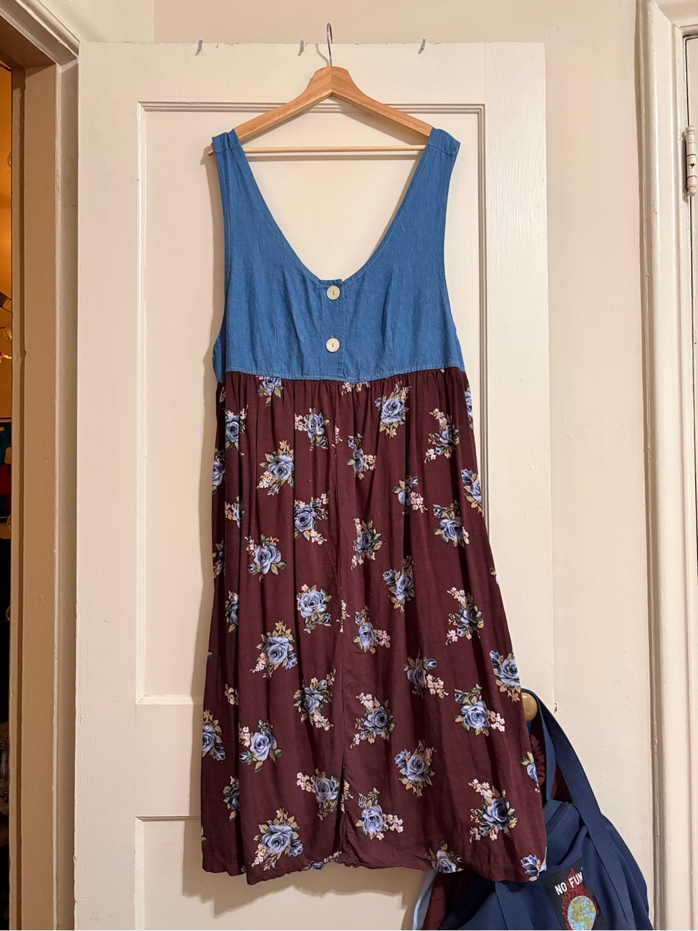 Vintage 90s Center Aisle Brown Floral & Denim Tank Midi Dress Plus Size 40/20W